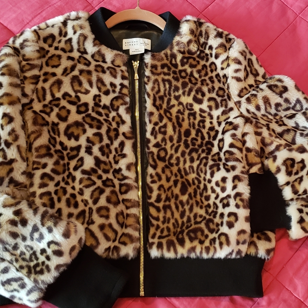 Kate Spade Broome Street Leopard Faux Fur Bomber